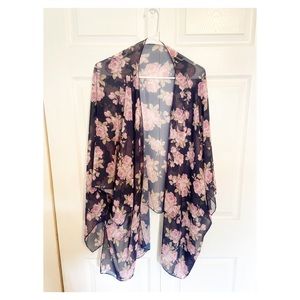 Kimono- navy blue with pink flowers